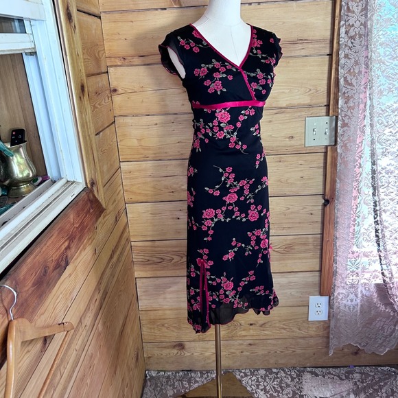 Ruby Rox Dresses & Skirts - Vintage Asian Dress Women Small Black Pink Floral Y2K Goth Glam Party Ruby Rox